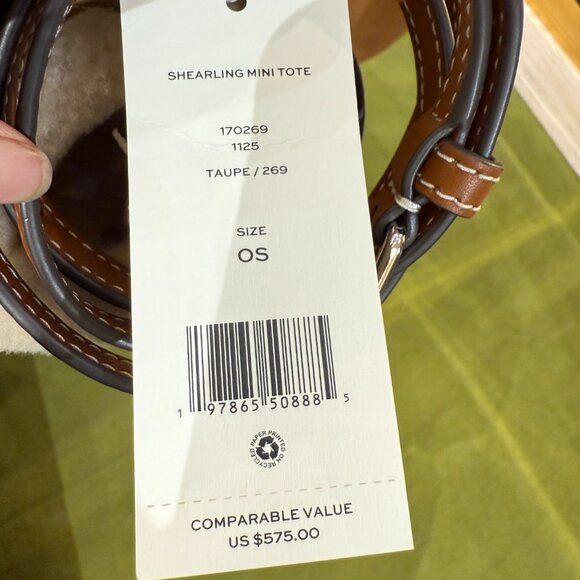 Tory Burch Shearling Mini Tote 170269 Taupe $575 - Picture 7 of 7